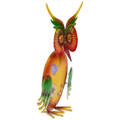 Northlight 11" Orange And Green Metal Owl Outdoor Decoration - Image 2