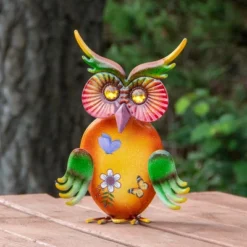 Northlight 11" Orange And Green Metal Owl Outdoor Decoration