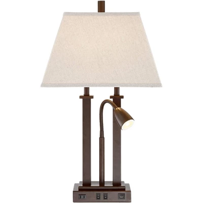 Possini Euro Design Possini Euro Deacon Bronze Gooseneck Lamps With USB And Outlet Set Of 2 - Image 8