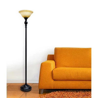1 Light Restoration Torchiere Floor Lamp With Marbleized Amber Glass Shade Brown - Elegant Designs - Image 4