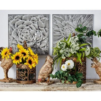 Metal Floral Wall Decor With Embossed Designs Set Of 3 Gray - Olivia & May