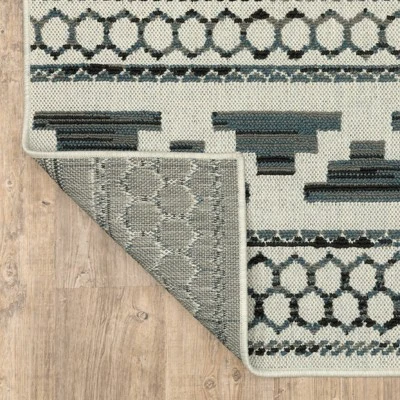 Trinity Geometric Patio Area Rug Beige/Blue - Captiv8e Designs - Image 6