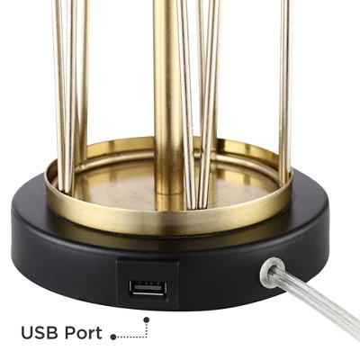 360 Lighting Nathan Modern Table Lamps 25 1/2" High Set Of 2 Gold Metal With USB Charging Ports White Drum Shade For Bedroom Living Room Home Desk - Image 2
