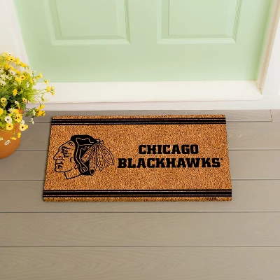 Evergreen Chicago Blackhawks Logo Turf Mat, Brown- 28 X 16 Inches Indoor Outdoor Doormat - Image 4