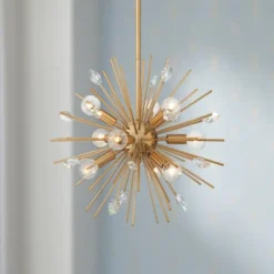 Possini Euro Design Janae Warm Gold Sputnik Chandelier 18" Wide Modern Crystal 9-Light Fixture For Dining Room House Foyer Kitchen Island Entryway