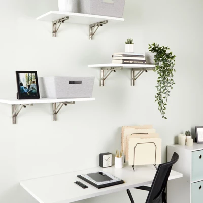 Built Industrial 2 Pack Folding L Wall Shelf Bracket, 12 Inch Collapsible Hardware With Locking Hinge For Garage Shelves, Holds 120lbs