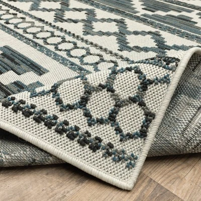 Trinity Geometric Patio Area Rug Beige/Blue - Captiv8e Designs - Image 9