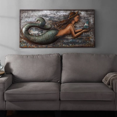 47" Three Dimensional Mermaid Handmade Decorative Wall Art - StyleCraft - Image 6