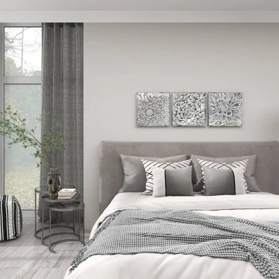 Metal Floral Wall Decor With Embossed Designs Set Of 3 Gray - Olivia & May - Image 5