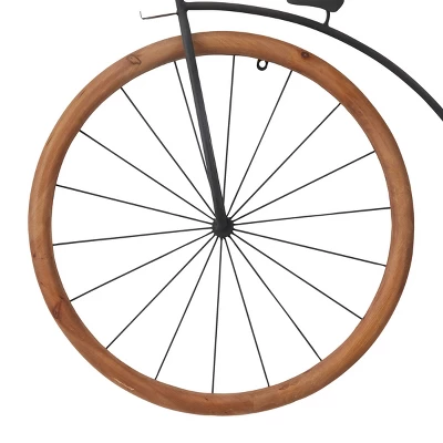 Metal Bike Penny Farthing Wall Decor With Wood Wheels Brown - Olivia & May - Image 2