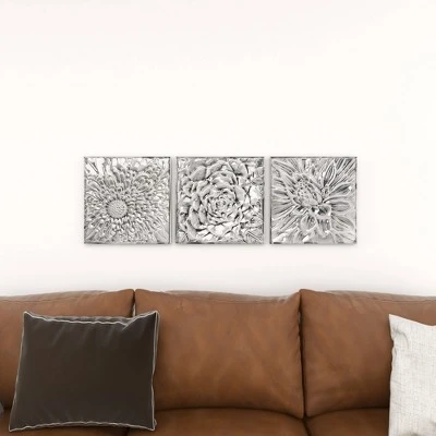 Metal Floral Wall Decor With Embossed Designs Set Of 3 Gray - Olivia & May - Image 11