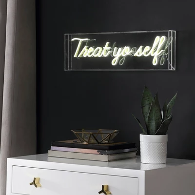 20" Treat Yo Self Contemporary Glam Acrylic Box Pendant (Includes LED Light Bulb) Neon Yellow - JONATHAN Y - Image 3