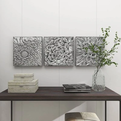 Metal Floral Wall Decor With Embossed Designs Set Of 3 Gray - Olivia & May - Image 8