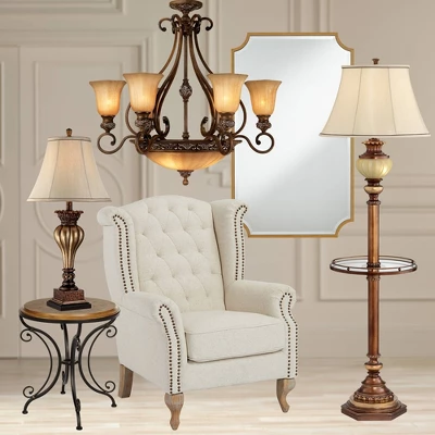 Kathy Ireland Sterling Estate Golden Bronze Chandelier 34 1/2" Wide Rustic Champagne Bowl Shade 9-Light Fixture For Dining Room House Kitchen Island - Image 6