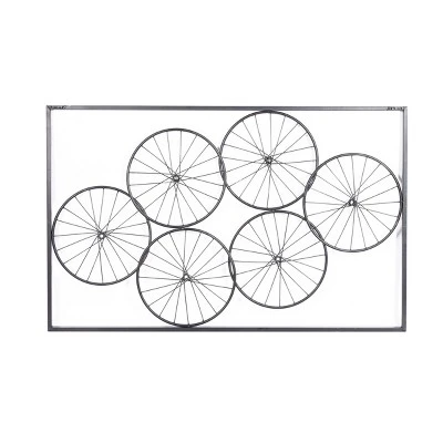 Metal Bike Wheels Wall Decor With Black Frame Black - Olivia & May - Image 4