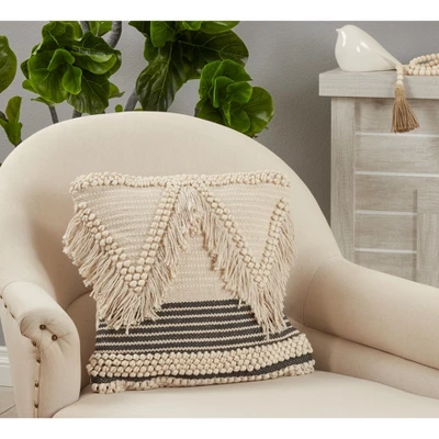 Saro Lifestyle Woven Fringe Decorative Pillow Cover, Natural, 18" - Image 2