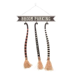 Transpac Wood 26.57 In. Multicolor Halloween Broom Parking Sign Decor