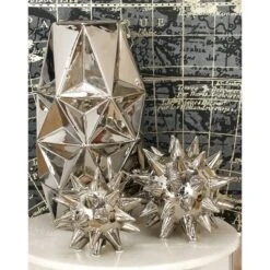 Set Of 3 Modern Ceramic Spiked Star Figurine Silver - Olivia & May
