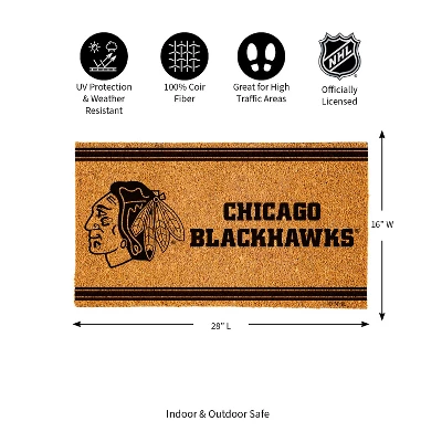 Evergreen Chicago Blackhawks Logo Turf Mat, Brown- 28 X 16 Inches Indoor Outdoor Doormat - Image 2