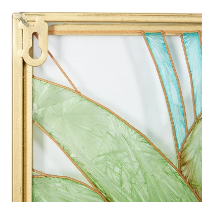 Set Of 3 Glass Leaf Tropical Wall Decors With Gold Frame Green - CosmoLiving By Cosmopolitan - Image 4