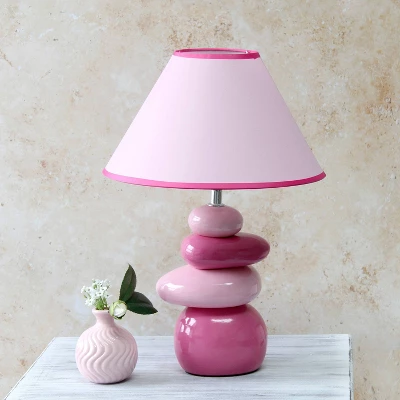 17.25" Contemporary Ceramic Stacking Stones Table Desk Lamp Pink - Creekwood Home - Image 6