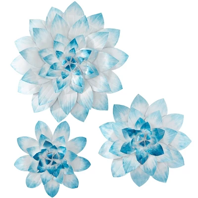 Set Of 3 Metal Floral 3D Wall Decors Blue - The Novogratz - Image 2
