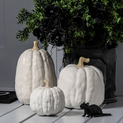 Falloween Small Sheltered Porch Pumpkin White Halloween Decorative Sculpture - Hyde & EEK! Boutiqueâ„¢