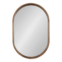 24" X 36" Hutton Wood Framed Capsule Wall Mirror Rustic Brown - Kate & Laurel All Things Decor