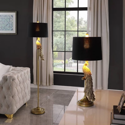 64.5" Modern Elegance Golden Peacock On A Pedestal Polyresin Floor Lamp - Ore International - Image 5