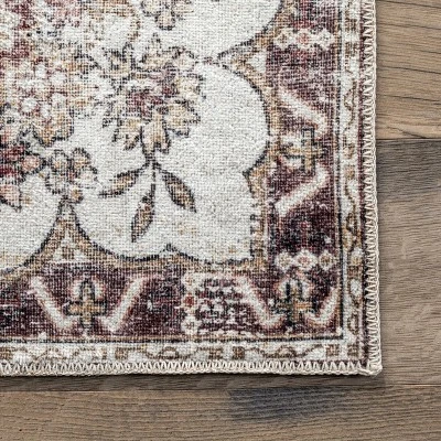 NuLOOM Paisley Machine Washable Faded Floral Border Medallion Area Rug - Image 4