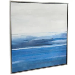 Canvas Landscape Abstract Ocean Inspired Framed Wall Art With Silver Frame Blue - Olivia & May
