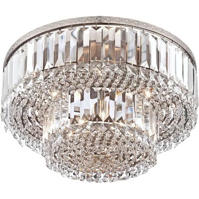 Vienna Full Spectrum Magnificence Modern Ceiling Light Flush Mount Fixture 16" Wide Brushed Satin Nickel Faceted Crystal Glass For Bedroom Living Room - Image 4