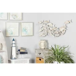 45" X 17" Coastal Wood Fish Wall Decor White - Olivia & May