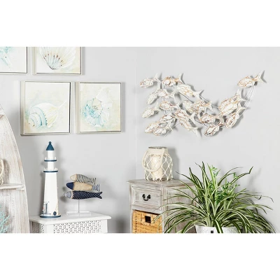 45" X 17" Coastal Wood Fish Wall Decor White - Olivia & May