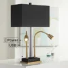 Possini Euro Design Griffin Modern Gooseneck Desk Lamp 31" Tall Gold With USB Charging Port Black Metal Rectangular Shade For Bedroom Living Room Kids
