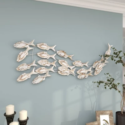 45" X 17" Coastal Wood Fish Wall Decor White - Olivia & May - Image 5