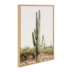23" X 33" Sylvie Sunrise Cactus Framed Canvas By Amy Peterson Natural - Kate & Laurel All Things Decor