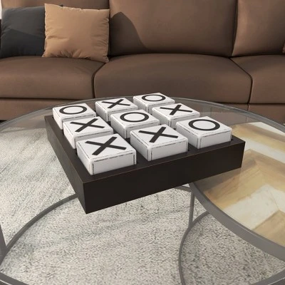 14" Contemporary Wooden Tic Tac Toe Sculpture Black - Olivia & May - Image 16