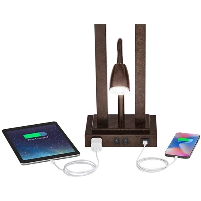 Possini Euro Design Possini Euro Deacon Bronze Gooseneck Lamps With USB And Outlet Set Of 2 - Image 3