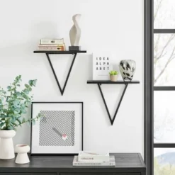 15.7" X 13.5 Set Of 2 Reversible Triangle Accent Wall Shelves - Danya B.