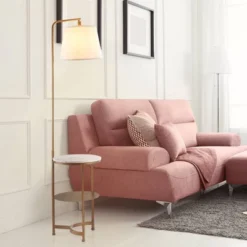 64" Taelyn Contemporary Floor Lamp With Table And Built-In USB Copper/White Marble - Teamson Home