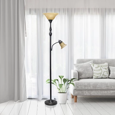 2 Light Restoration Mother Daughter Floor Lamp With Amber Marble Glass Shade Brown - Elegant Designs - Image 4