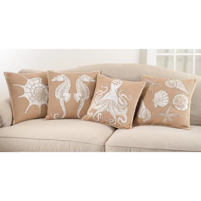 Saro Lifestyle 20"x20" Stitched Octopus Down Filled Throw Pillow Beige - Image 2