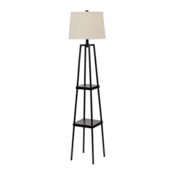 58" Etagere Floor Lamp With Shelves/Beige Linen Shade Black - Cresswell Lighting