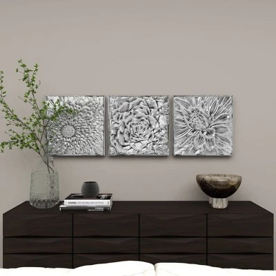 Metal Floral Wall Decor With Embossed Designs Set Of 3 Gray - Olivia & May - Image 10