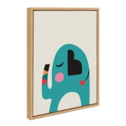 18" X 24" Sylvie Mid Century Modern Baby Elephant Framed Canvas Wall Art By Rachel Lee Natural - Kate And Laurel