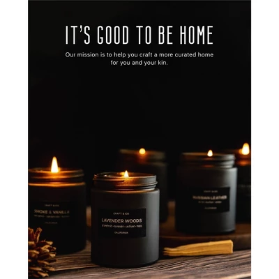 Craft & Kin Wood Wick, All-Natural Soy Aromatherapy Candle In Matte Black Glass Jar - Image 3
