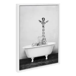 18" X 24" Sylvie Giraffe 2 In The Tub Framed Canvas Wall Art By Amy Peterson White - Kate And Laurel