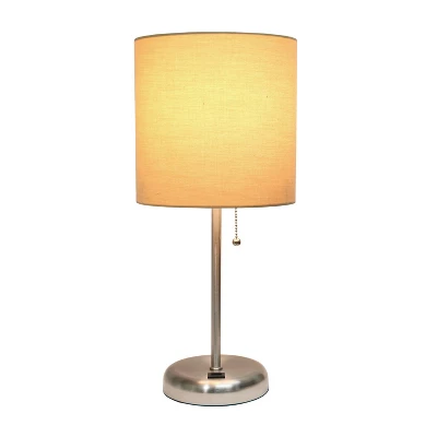 19.5" Bedside USB Port Feature Metal Table Desk Lamp Brushed Steel With Tan Fabric Shade - Creekwood Home - Image 2