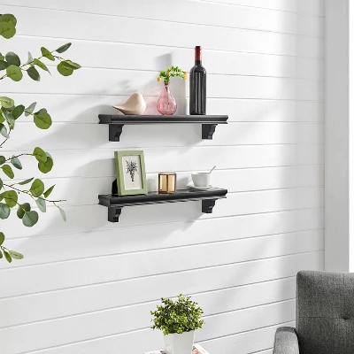 24" Set Of 2 Floating Wall Decor Display Ledge Shelves Black - Danya B. - Image 2